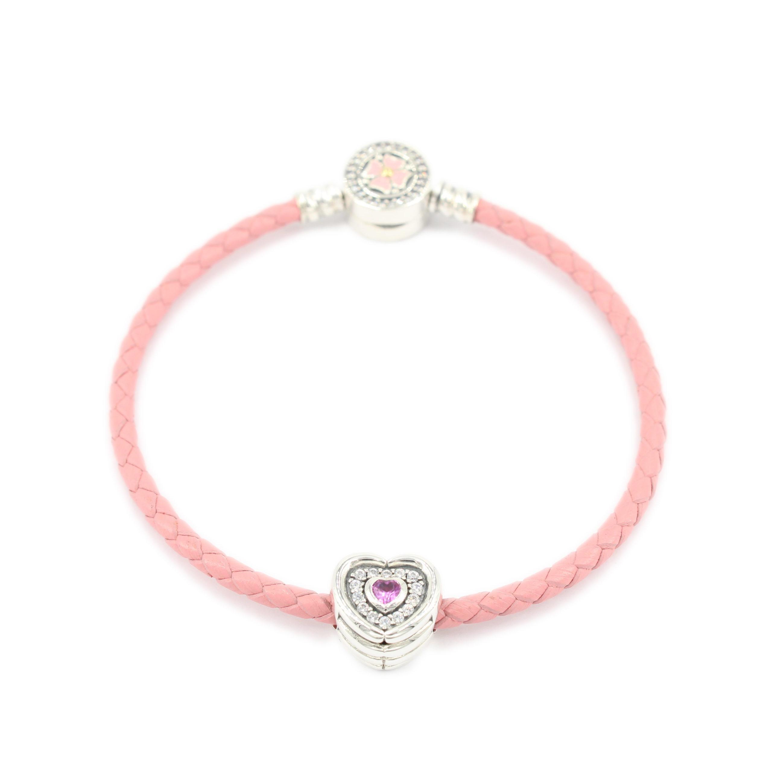 PANDACHARMS Leder Armband mit Charm Set ROSA MUTTERTAG, SKU S01211