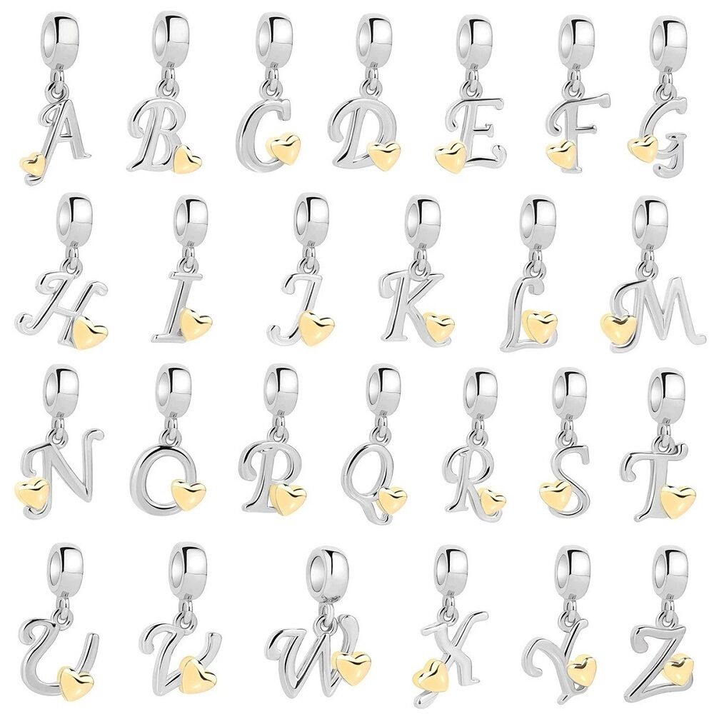 Buchstabe mit goldenem Herz Charm Anhänger 1 PANDACHARMS Buchstaben mit goldenem Herz Charm Anhänger, SKU C03014