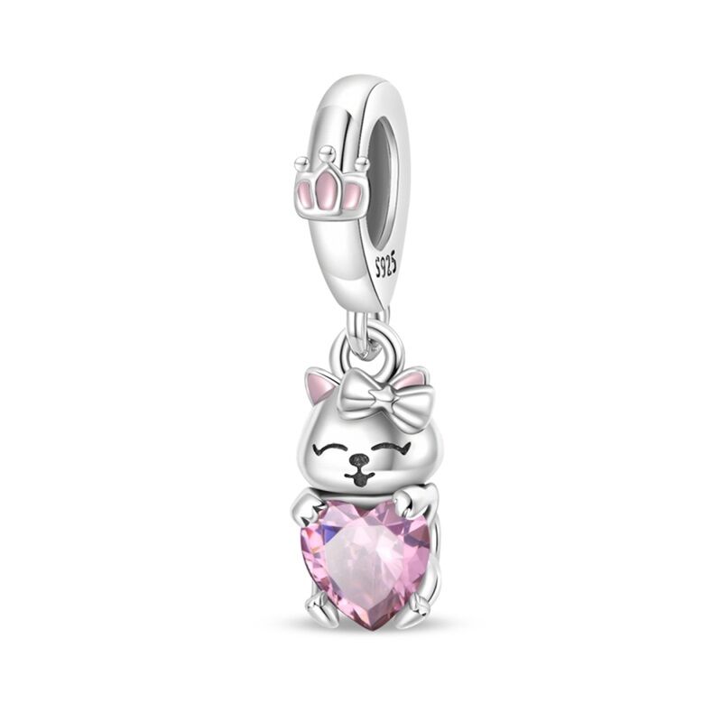 Katze mit Rosa Herz Charm Anhänger 1 PANDACHARMS Katze mit Rosa Herz Charm Anhänger, SKU C04043