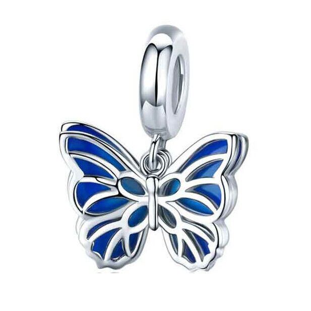 Schmetterling mit blauen Flügeln Charm Anhänger 1 PANDACHARMS Schmetterling mit blauen Flügeln Charm Anhänger, SKU C01078
