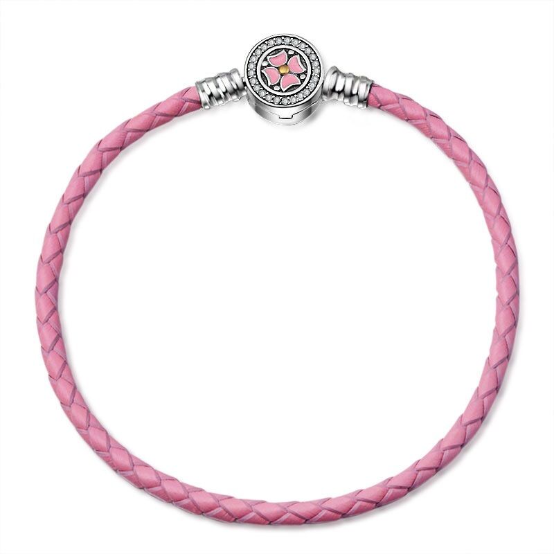 Rosa Leder Charm Armband BLUME 1 PANDACHARMS Rosa Leder Charm Armband BLUME, SKU B02014-19