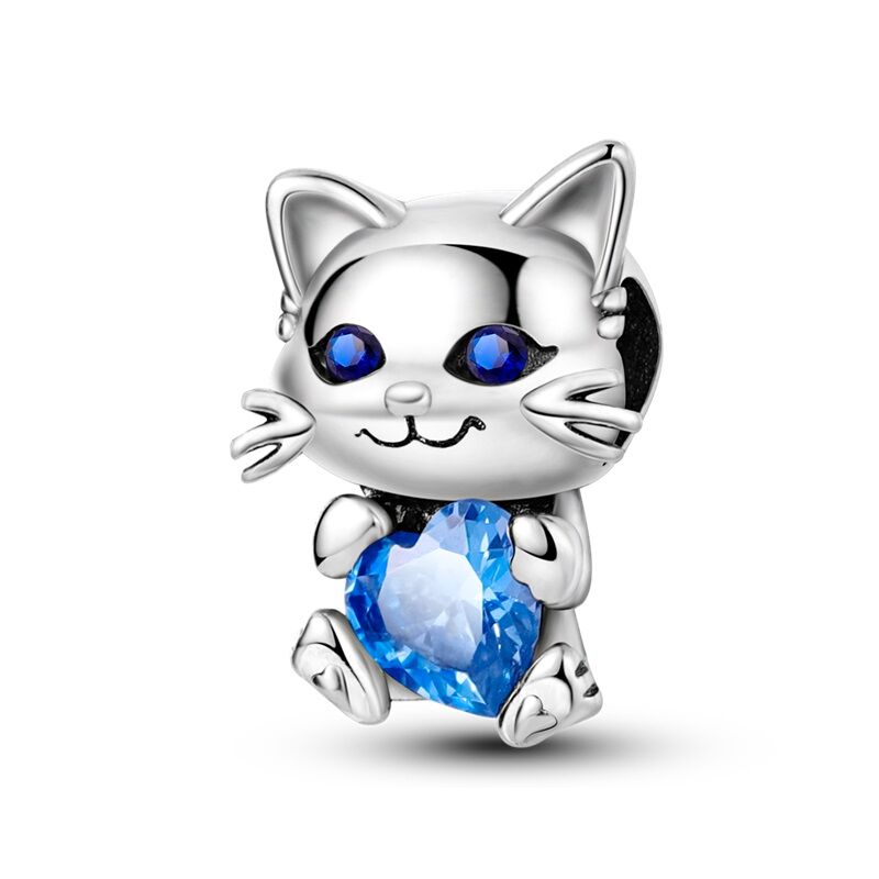 Katze mit Blauem Herz Charm 1 PANDACHARMS Katze mit Blauem Herz Charm, SKU C04071