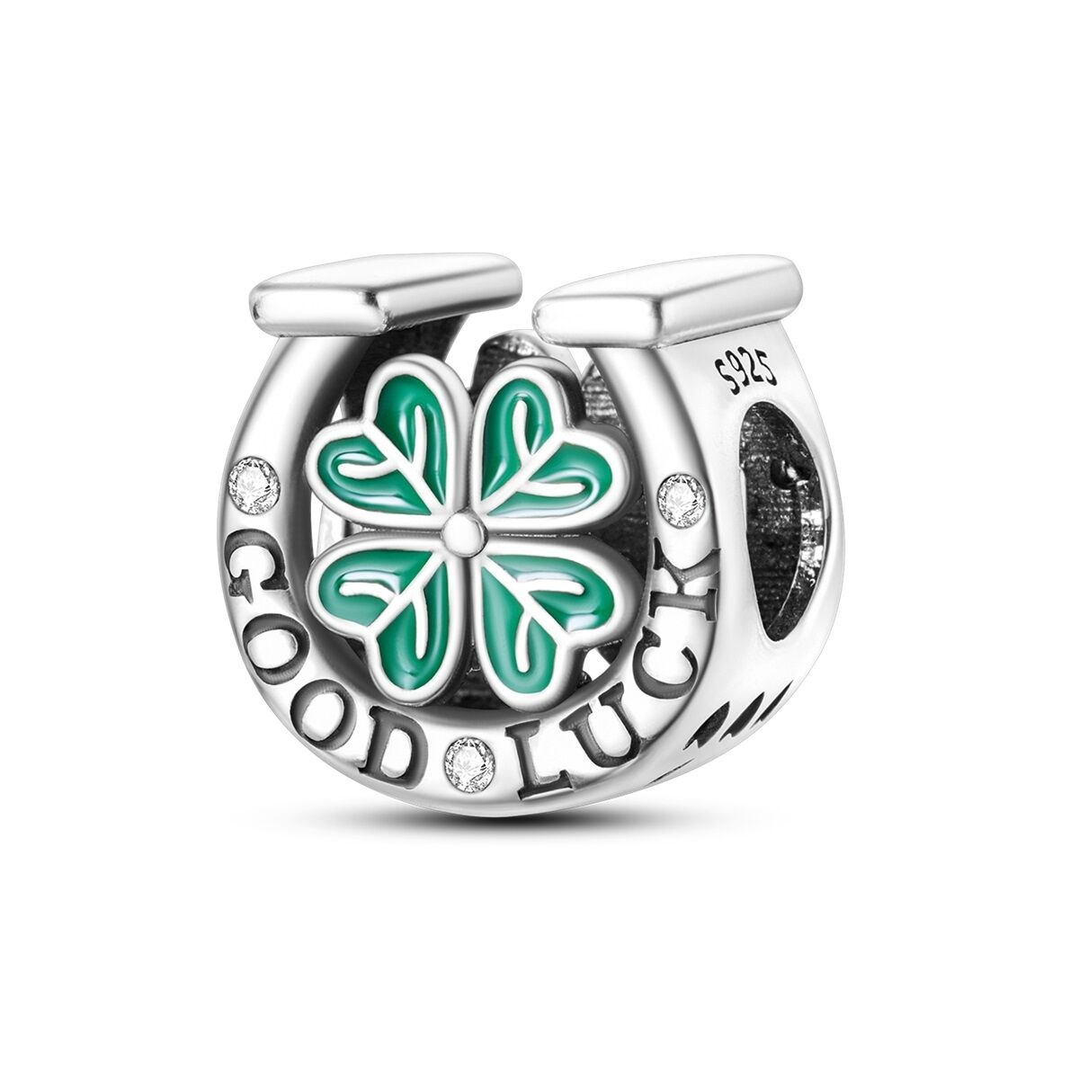 Hufeisen mit Grünem Kleeblatt Charm 1 PANDACHARMS Hufeisen mit Grünem Kleeblatt Charm, SKU C04078