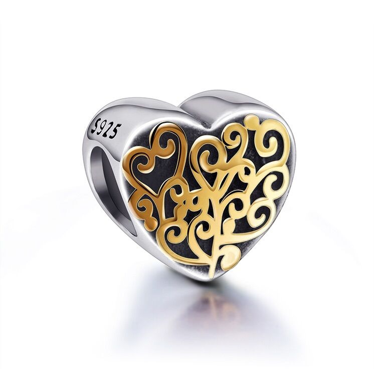 Goldenes Ornamentherz Charm 1 PANDACHARMS Goldenes Ornamentherz Charm, SKU C02083