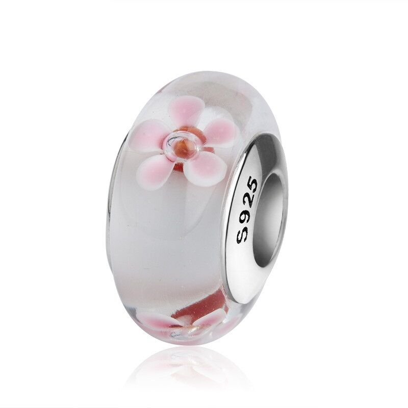 Rosa Kirschblüten Glas Charm 1 PANDACHARMS Rosa Kirschblüten Glas Charm, SKU C02063