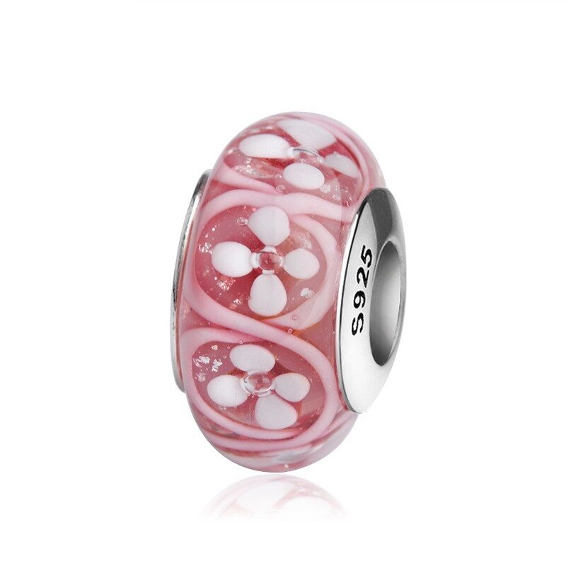Rosa Blumengirlande Glas Charm 1 PANDACHARMS Rosa Blumengirlande Glas Charm, SKU C02055r