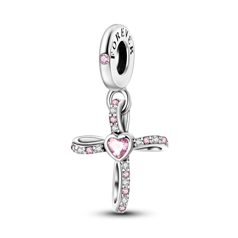 Verschlungenes Rosa Kreuz Charm Anhänger 1 PANDACHARMS Verschlungenes Rosa Kreuz Charm Anhänger, SKU C04046