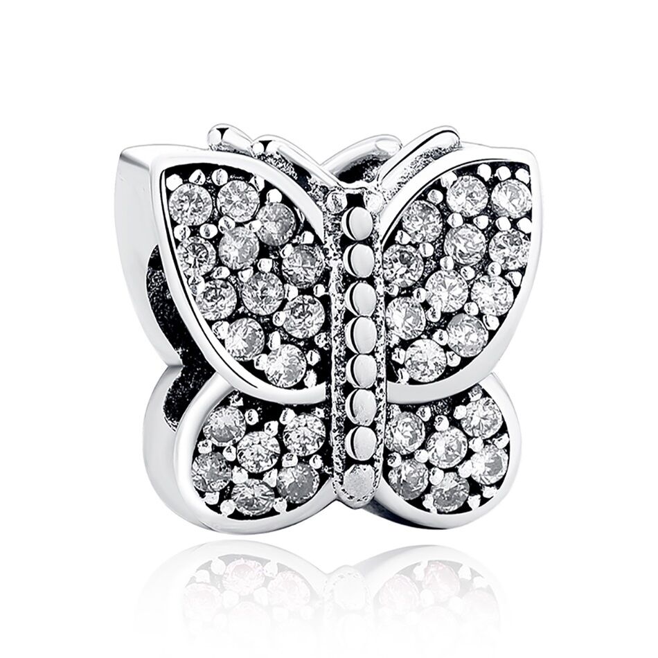 Funkelnder weißer Schmetterling Charm 1 PANDACHARMS Funkelnder weißer Schmetterling Charm, SKU C01015w