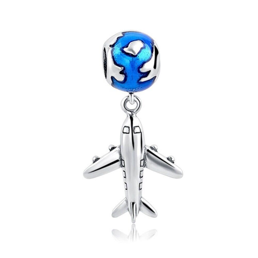 Flugzeug mit Weltkugel Charm Anhänger 1 PANDACHARMS Flugzeug mit Weltkugel Charm Anhänger, SKU C03005