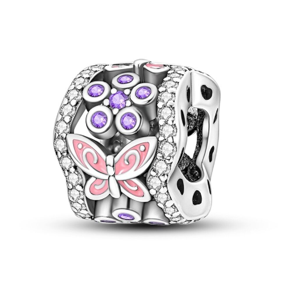 Rosa Schmetterlinge und Lila Blumen Charm 1 PANDACHARMS Rosa Schmetterlinge und Lila Blumen Charm, SKU C04017