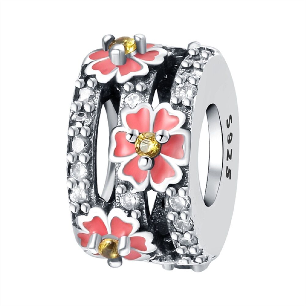Zarte Rosa Blüten auf Glitzernden Bändern Charm 1 PANDACHARMS Zarte Rosa Blüten auf Glitzernden Bändern Charm, SKU C04032