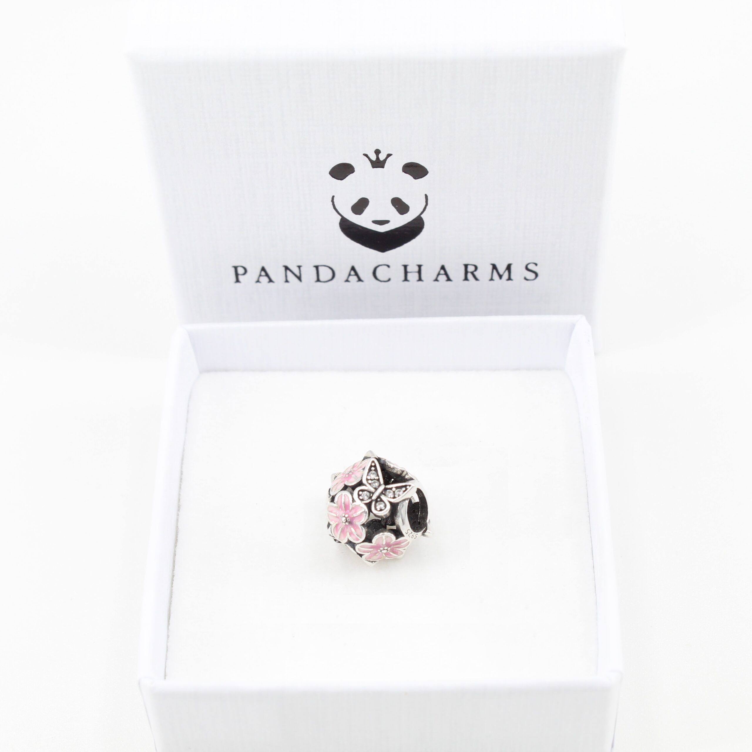 Rosa Blüten mit Glitzernden Schmetterlingen Charm 2 Rosa Blüten mit Glitzernden Schmetterlingen Charm