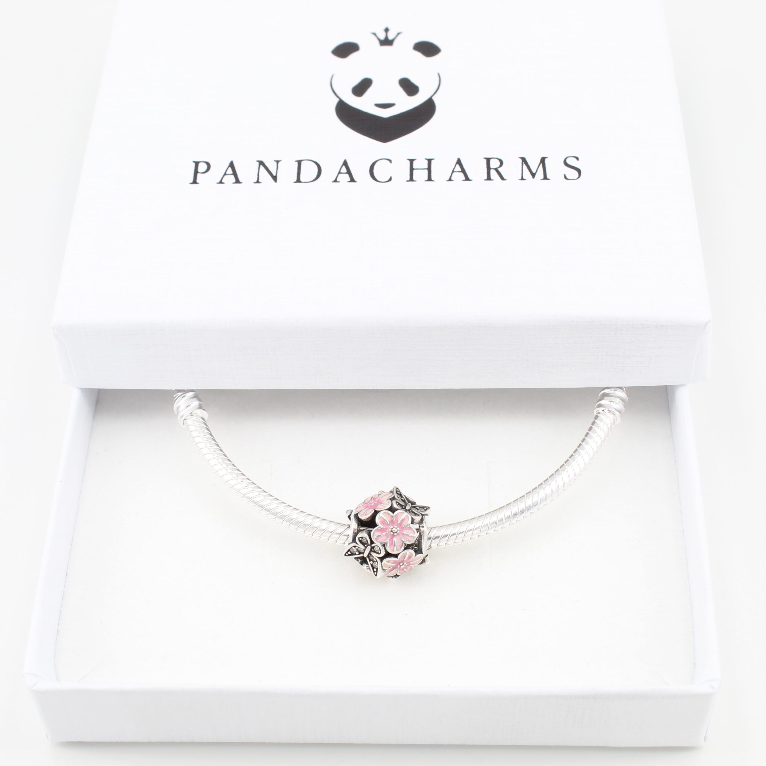 Rosa Blüten mit Glitzernden Schmetterlingen Charm 3 Rosa Blüten mit Glitzernden Schmetterlingen Charm