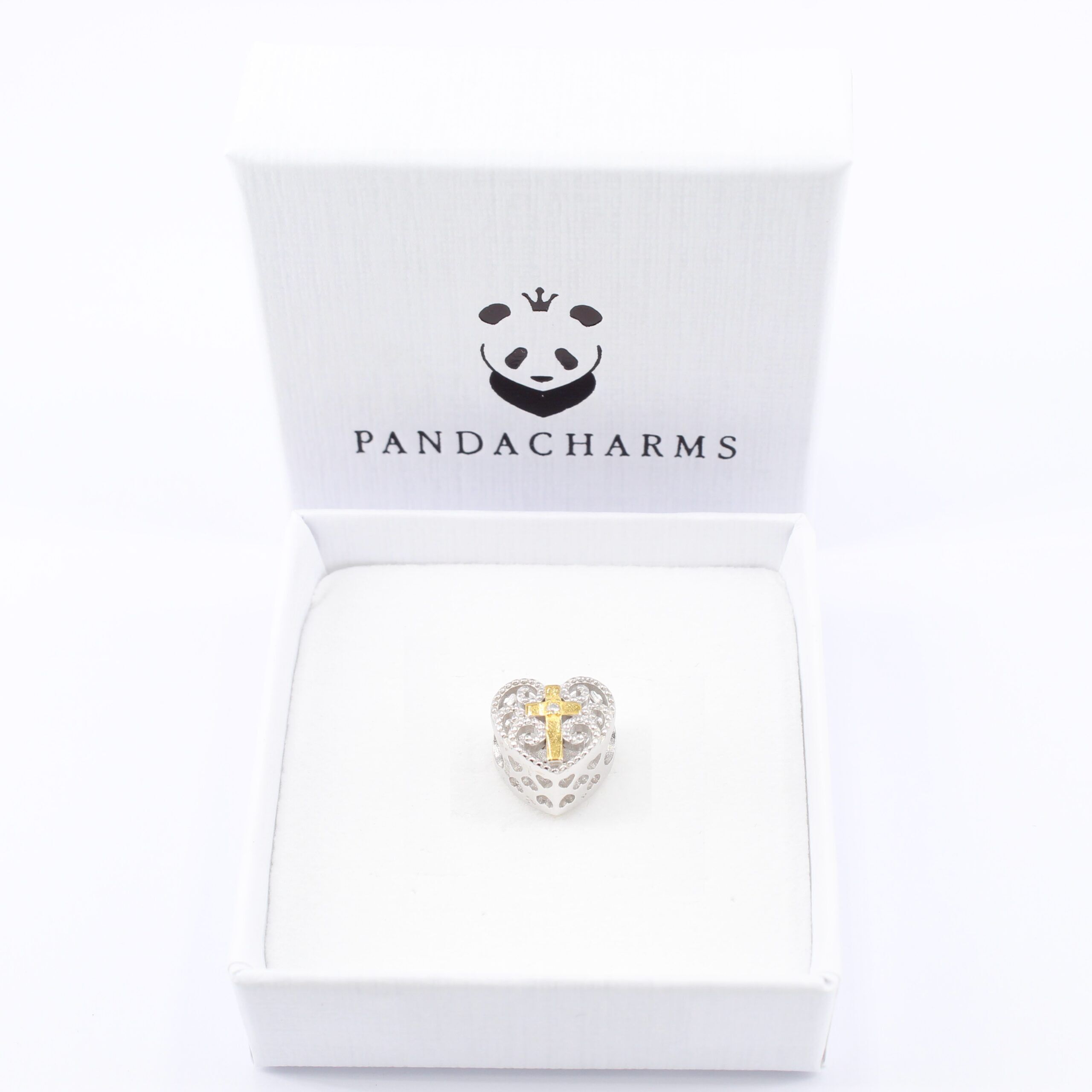 Goldenes Kreuz auf Verziertem Herz Charm 2 Goldenes Kreuz auf Verziertem Herz Charm