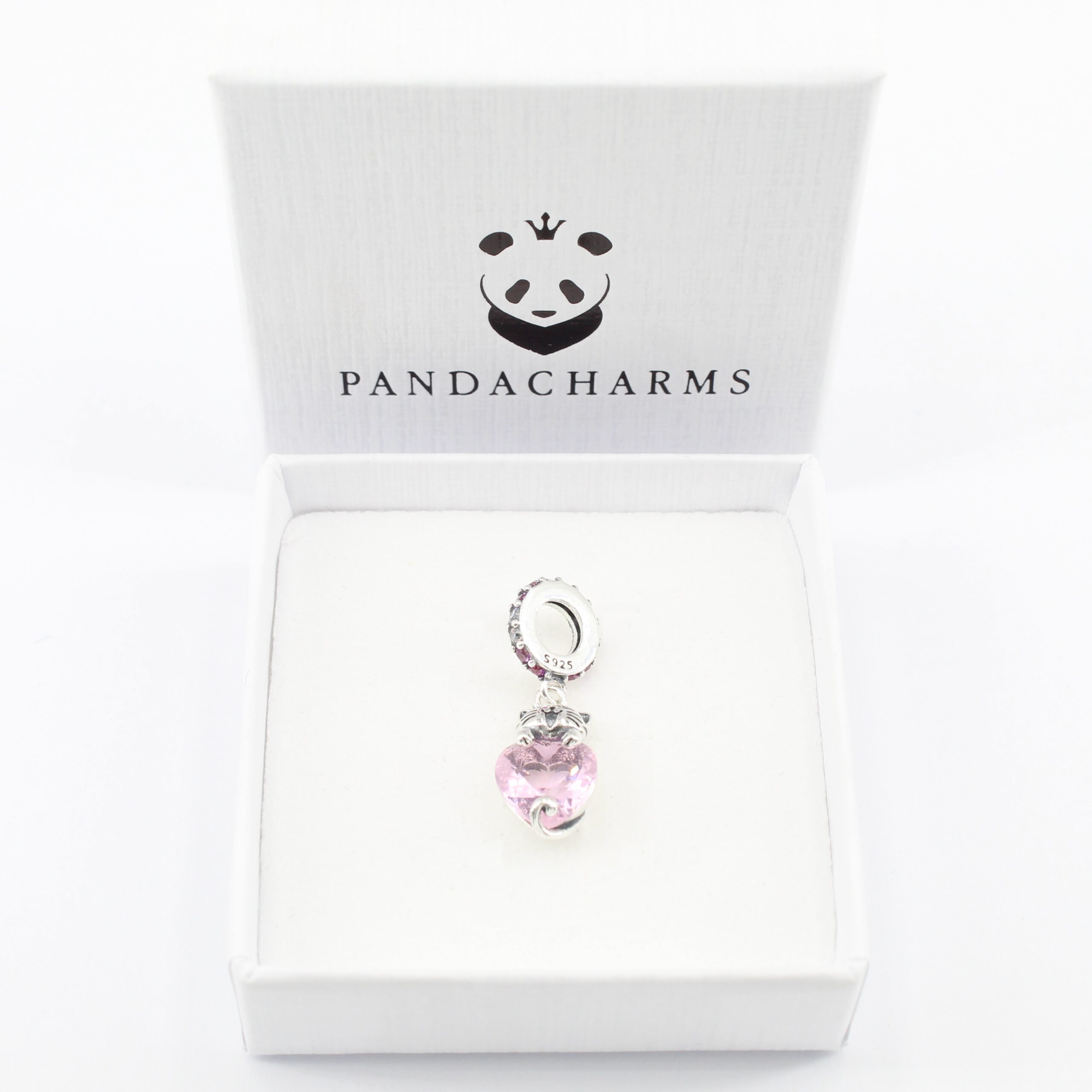 Katze mit Großem Rosa Herz Charm Anhänger 2 Katze mit Großem Rosa Herz Charm Anhänger