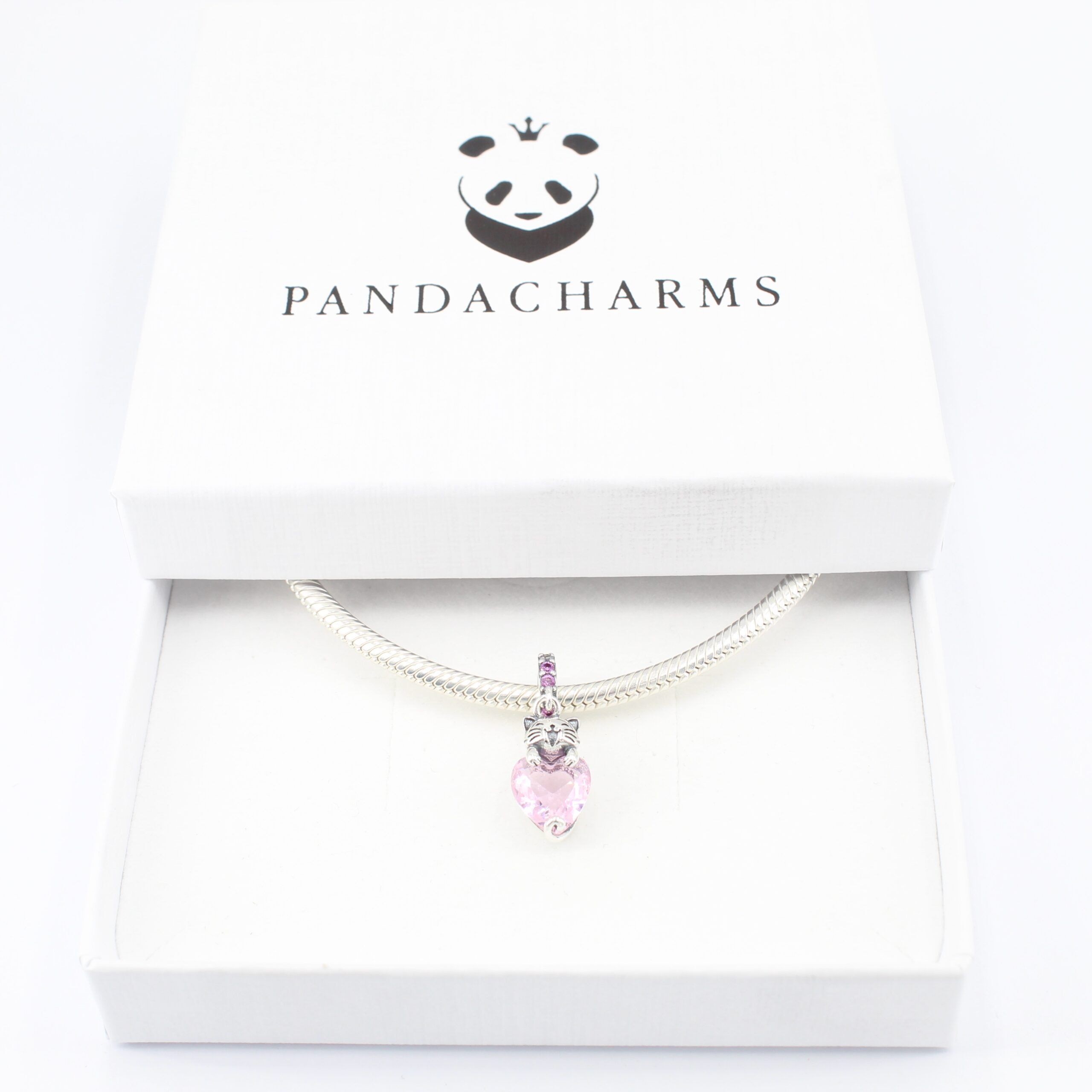 Katze mit Großem Rosa Herz Charm Anhänger 3 Katze mit Großem Rosa Herz Charm Anhänger