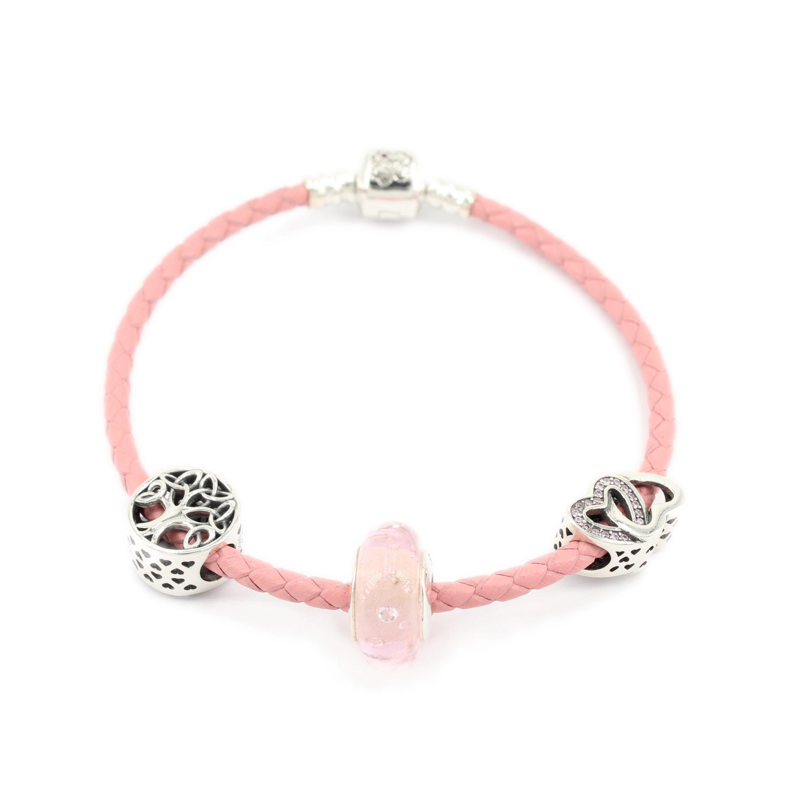 Leder Armband mit Charms Set PINK NATURE 1 PANDACHARMS Leder Armband mit Charms Set PINK NATURE, SKU S01208