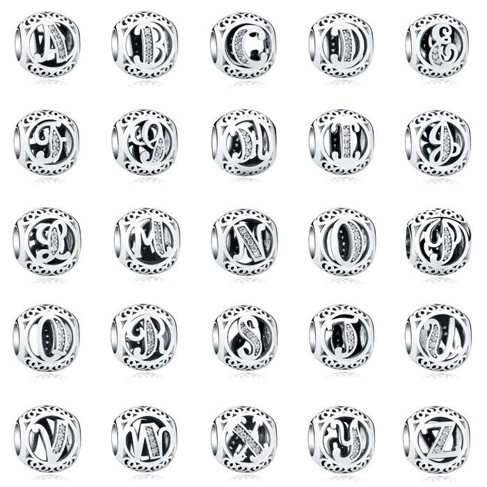 Kugel Charm Buchstabe 1 PANDACHARMS Alphabet Kugel Buchstaben Charms, SKU C01035
