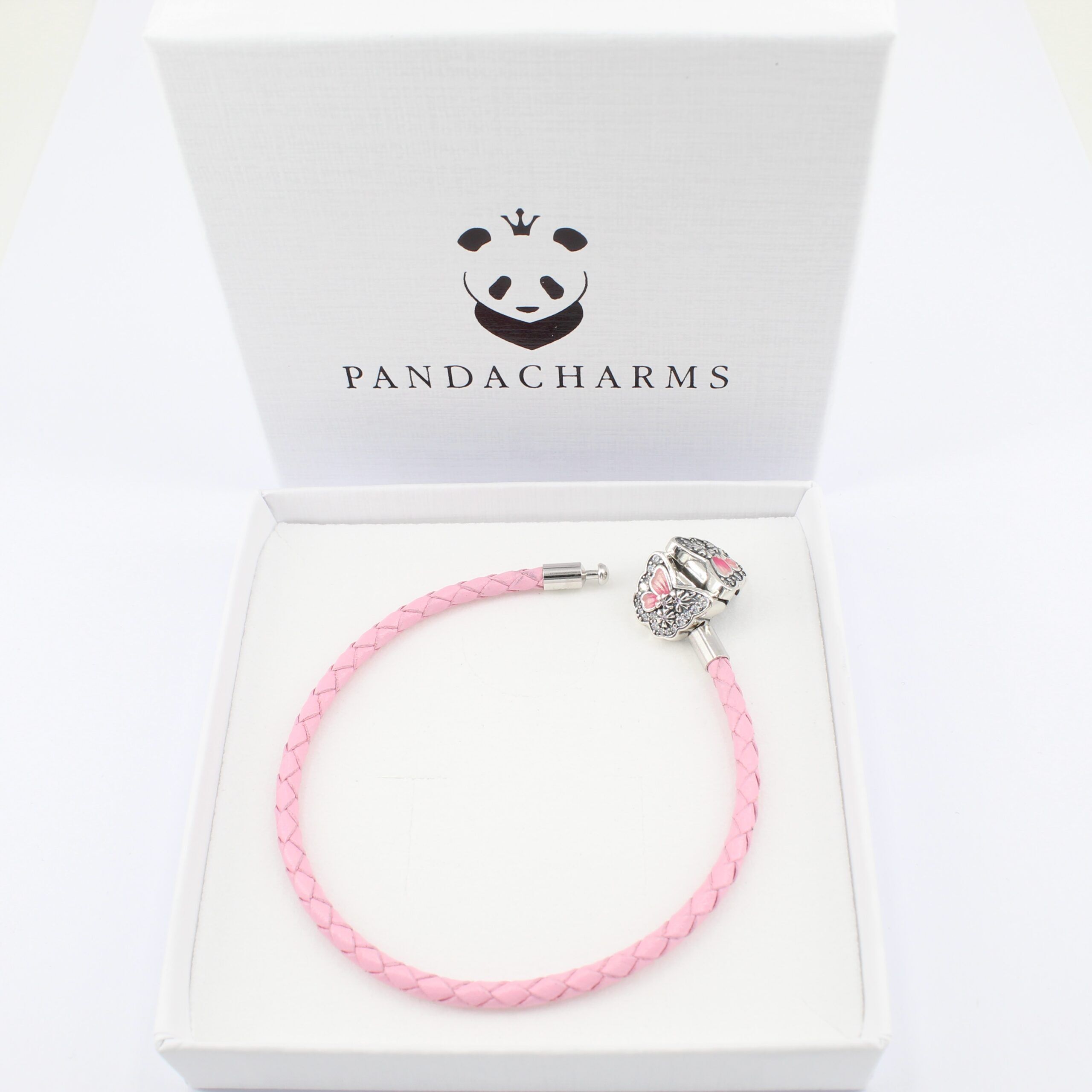 Rosa Leder Charm Armband Schmetterling 3 Rosa Leder Charm Armband Schmetterling