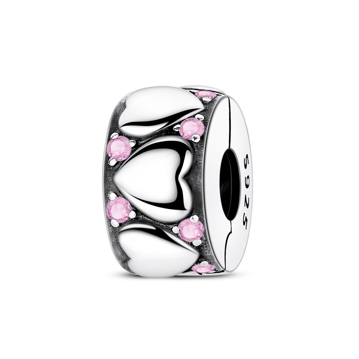Polierte Herzen mit Rosa Steinen Clip Charm 1 PANDACHARMS Polierte Herzen mit Rosa Steinen Clip Charm, SKU C04057
